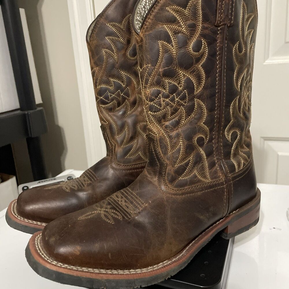 Laredo Anita Women’s Size 9M Brown Embroidered Leather Square Toe Boots Shoes